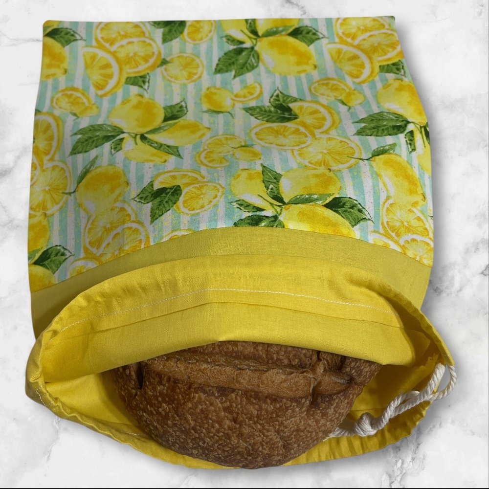 Lemon Cotton Linen Handmade Bread Bag, Reusable Sourdough Bread Keeper, Produce